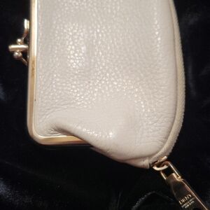 Donna Karan Cream Leather Wallet with Gold Accents
